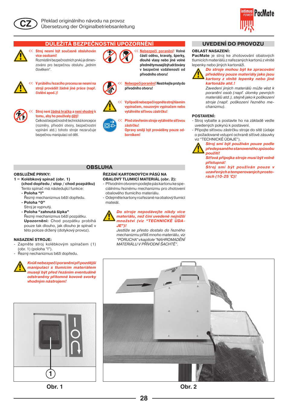 Pacmate, Obr. 2 obr. 1, Důležitá bezpečnostní upozornění | Uvedení do provozu obsluha | intimus PacMate User Manual | Page 28 / 36