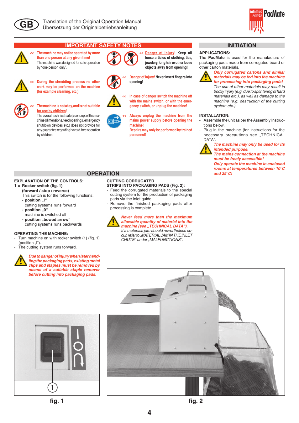 Pacmate, FIg. 1, FIg. 2 | Initiation operation | intimus PacMate User Manual | Page 4 / 36