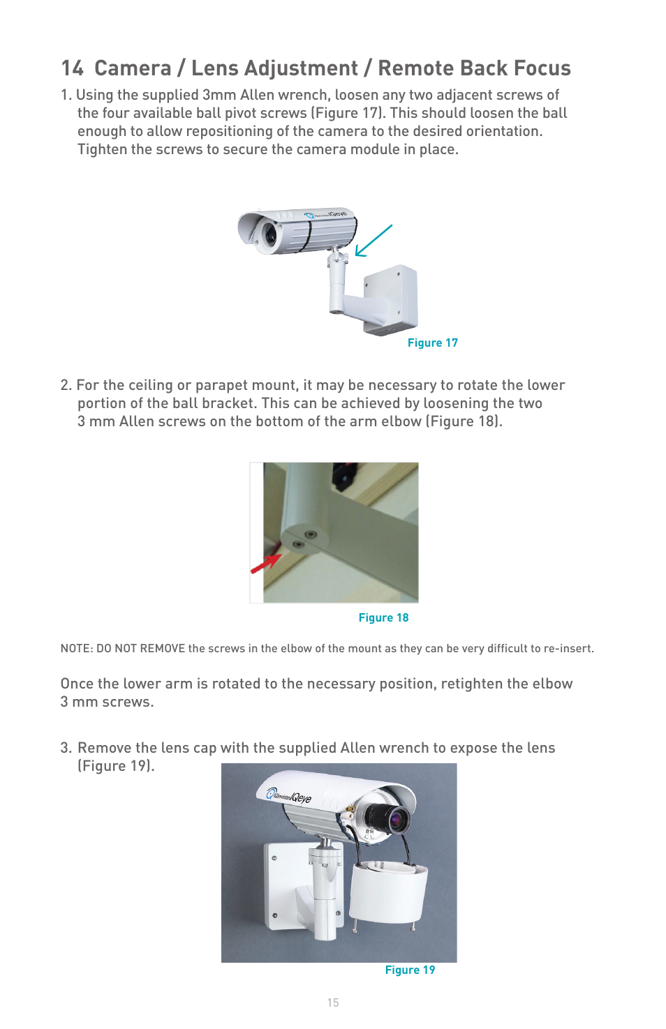 14 camera / lens adjustment / remote back focus | IQinVision Sentinel Series User Manual | Page 15 / 20