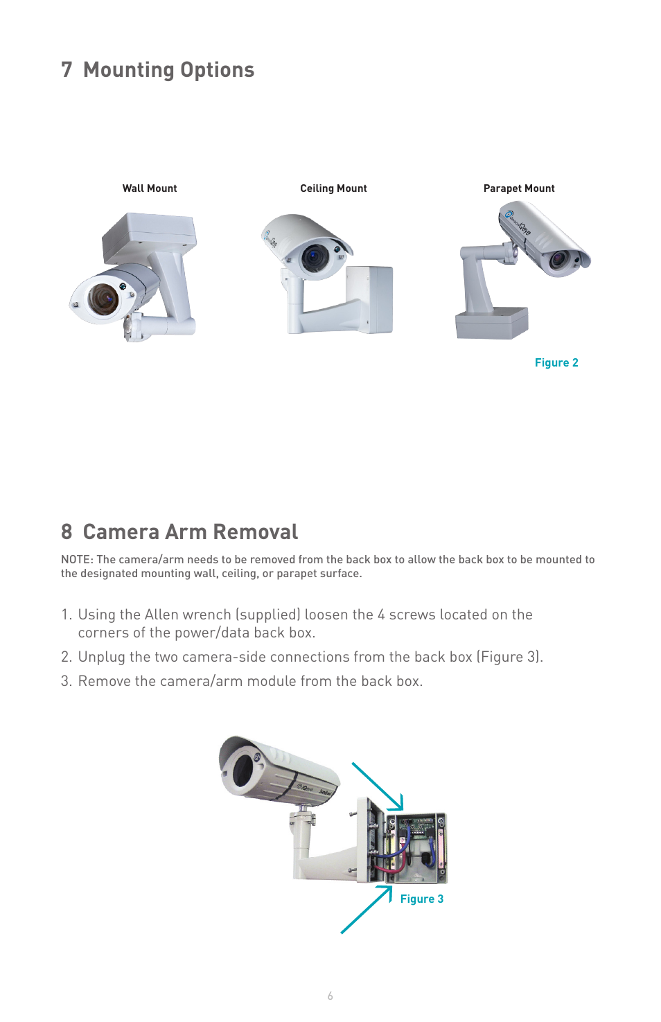 7 mounting options 8 camera arm removal | IQinVision Sentinel Series User Manual | Page 6 / 20