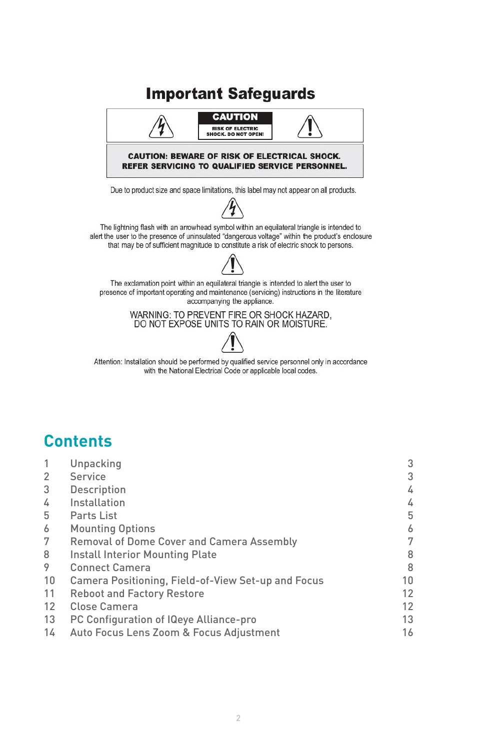 IQinVision Alliance-pro Series User Manual | Page 2 / 20