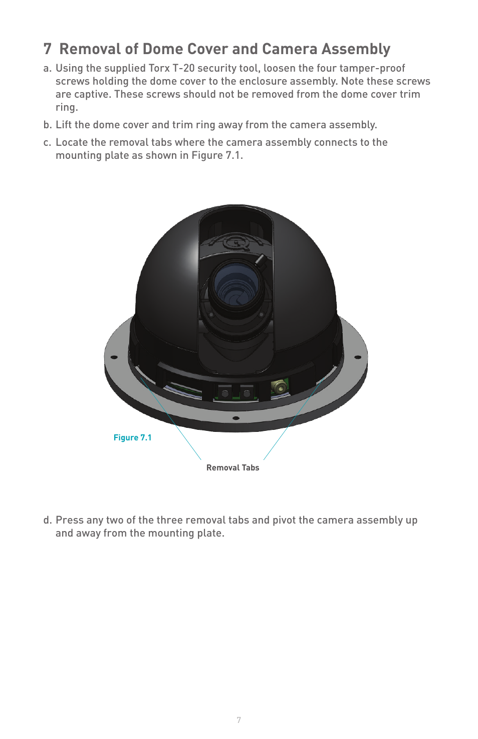 7 removal of dome cover and camera assembly | IQinVision Alliance-pro Series User Manual | Page 7 / 20