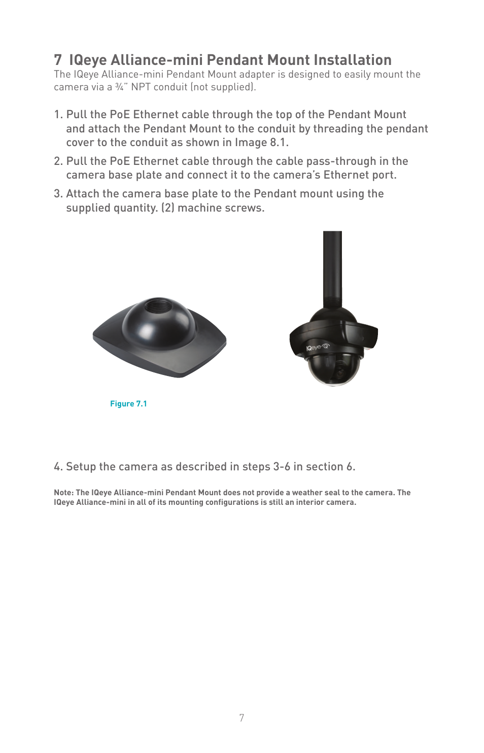 7 iqeye alliance-mini pendant mount installation | IQinVision Alliance-mini Series IQD3x User Manual | Page 7 / 12