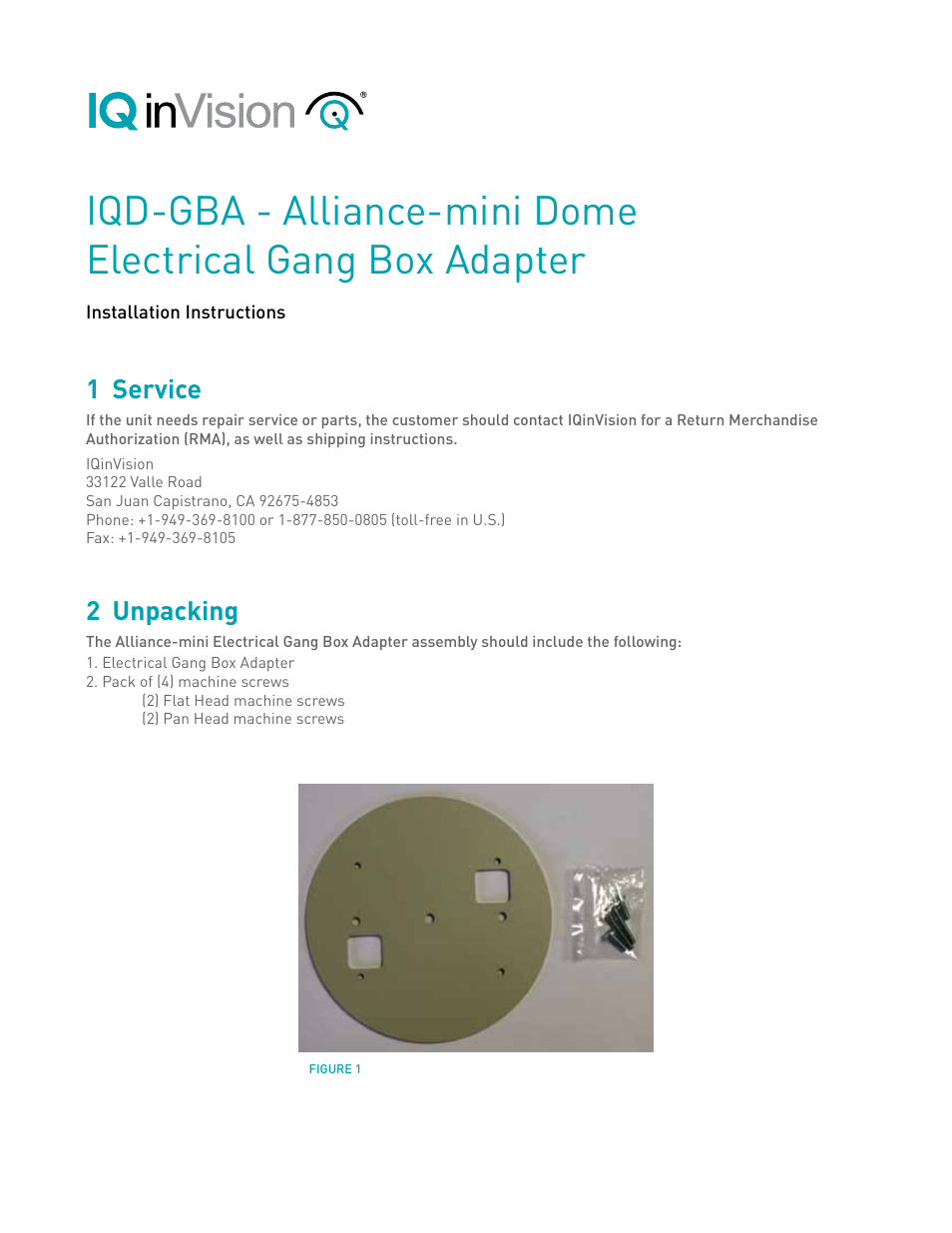 IQinVision Alliance-mini Dome Electrical Gang Box Adapter User Manual | 2 pages