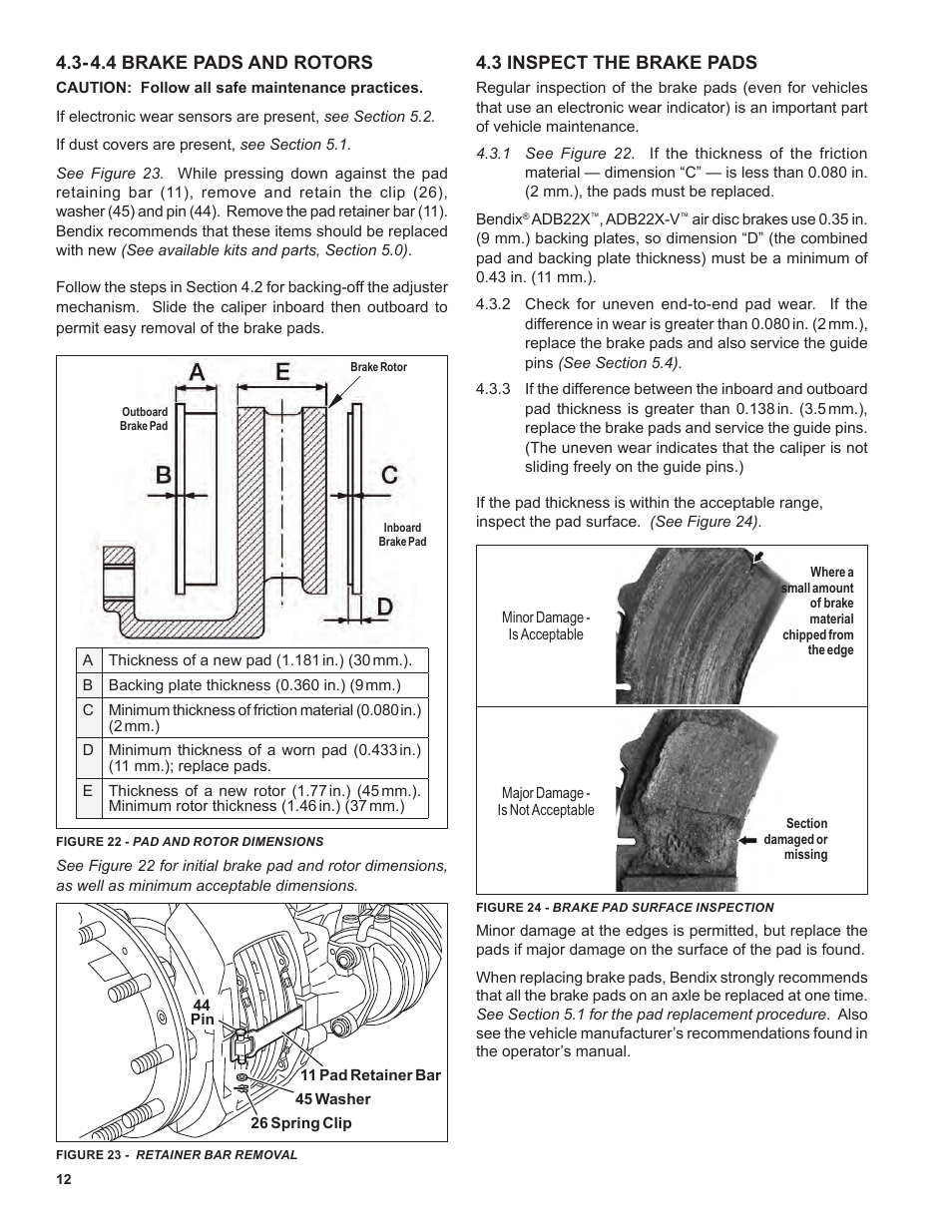 4.4 brake pads and rotors, 3 inspect the brake pads | Ken Tool Bendix ADB22X-V Air Disc Brakes User Manual | Page 12 / 40