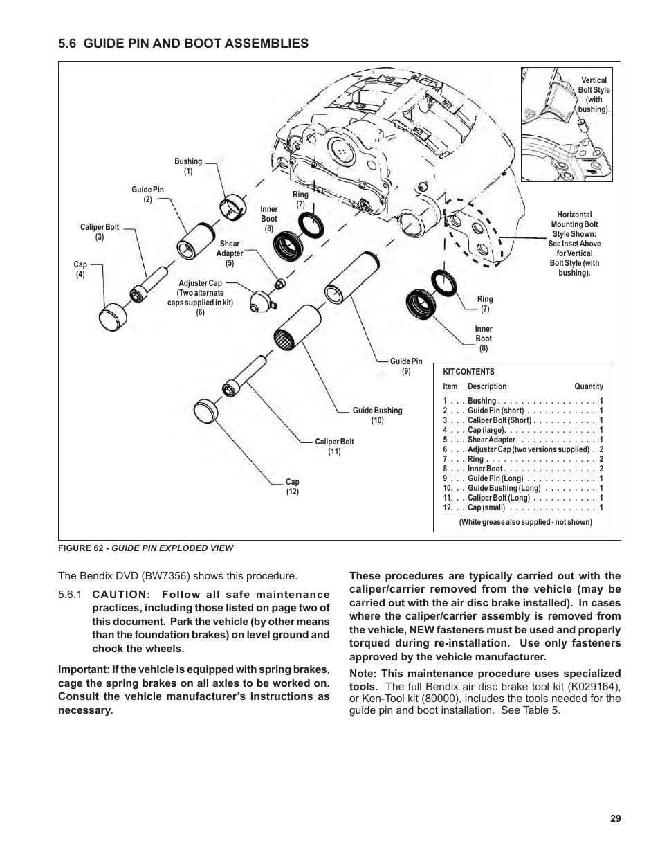 6 guide pin and boot assemblies | Ken Tool Bendix ADB22X-V Air Disc Brakes User Manual | Page 29 / 40