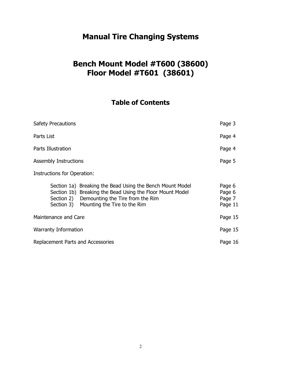 Ken Tool T601 (38601) CENTER POST TIRE CHANGING SYSTEM User Manual | Page 2 / 16
