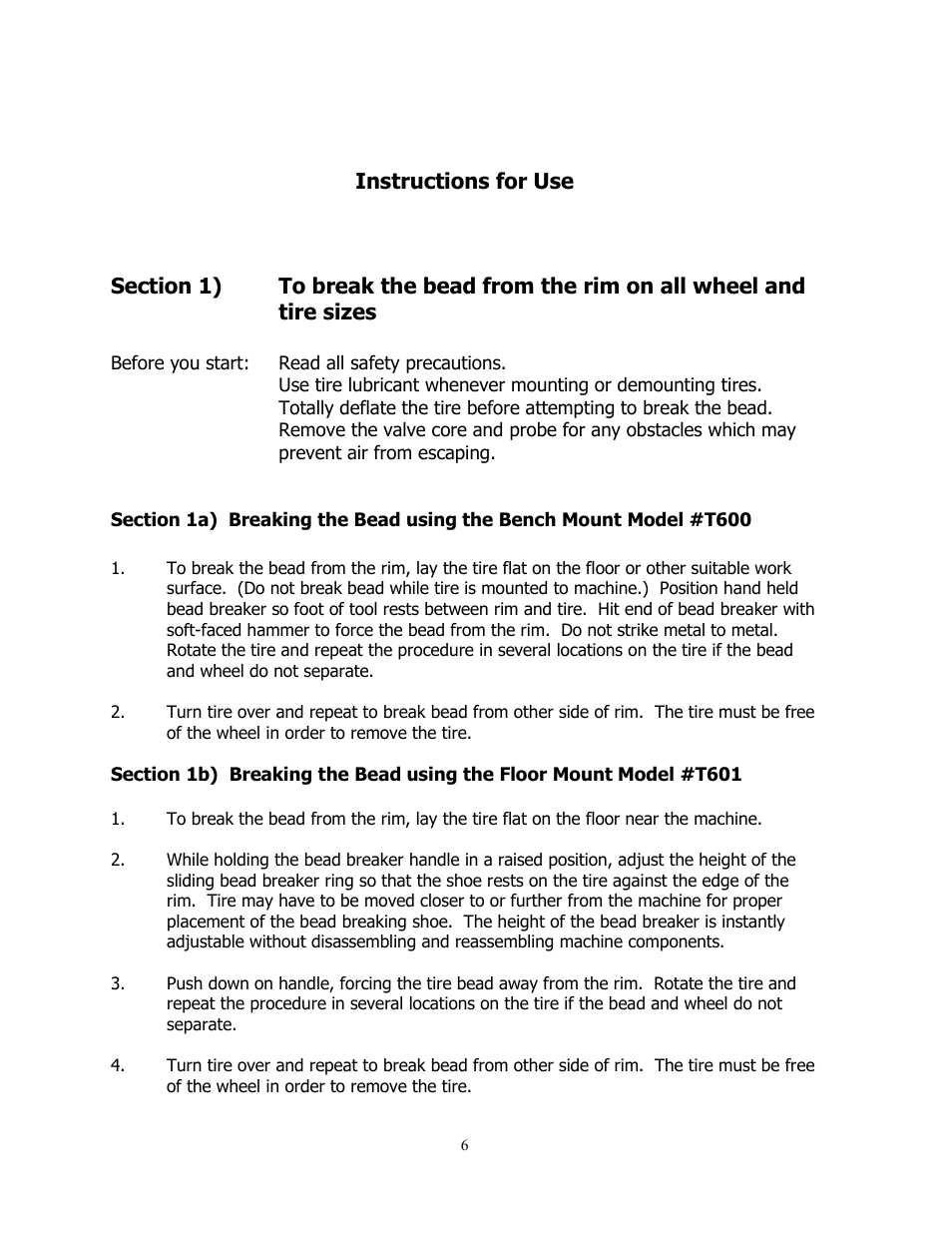 Ken Tool T601 (38601) CENTER POST TIRE CHANGING SYSTEM User Manual | Page 6 / 16