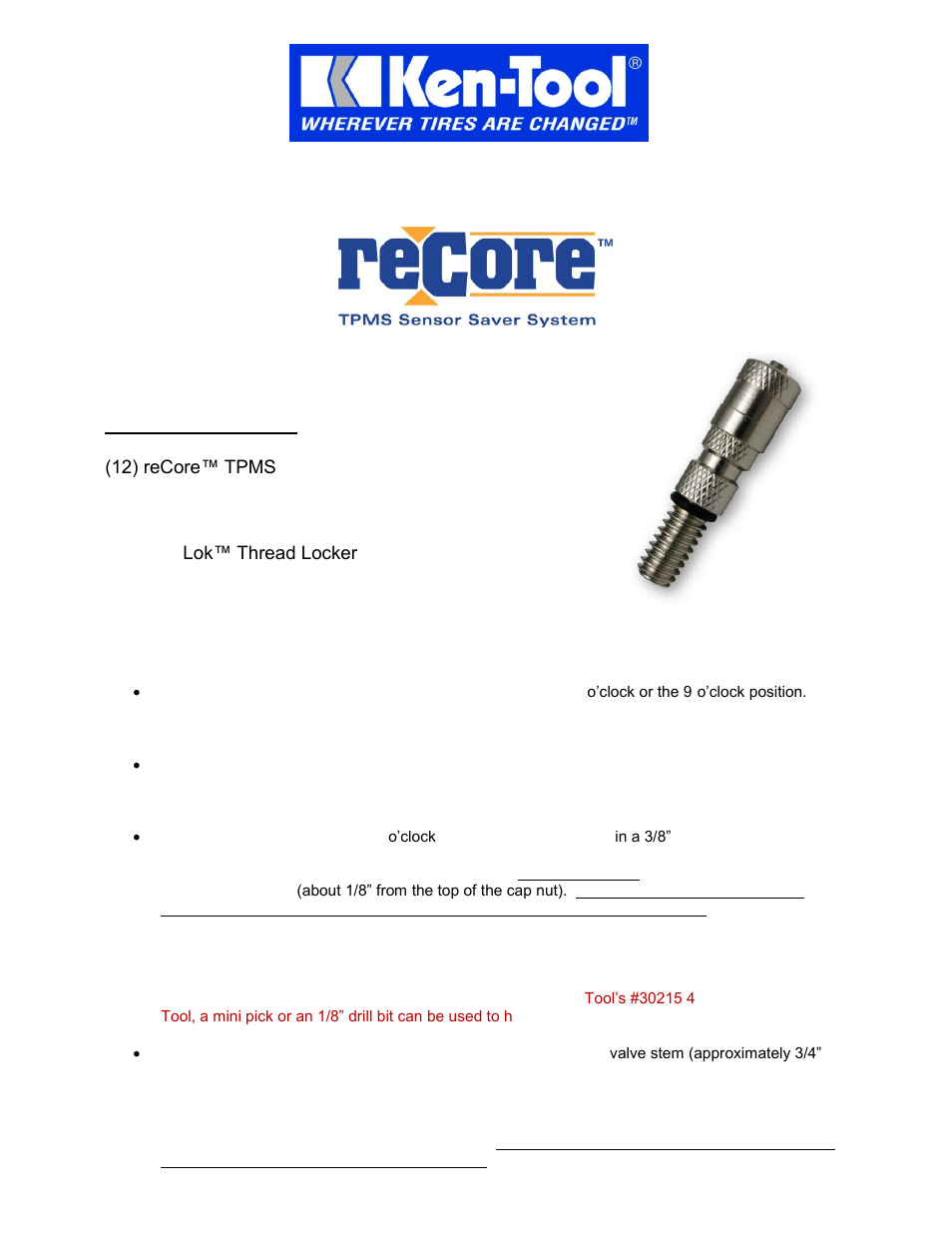 Ken Tool reCore 29980 Kit User Manual | 2 pages