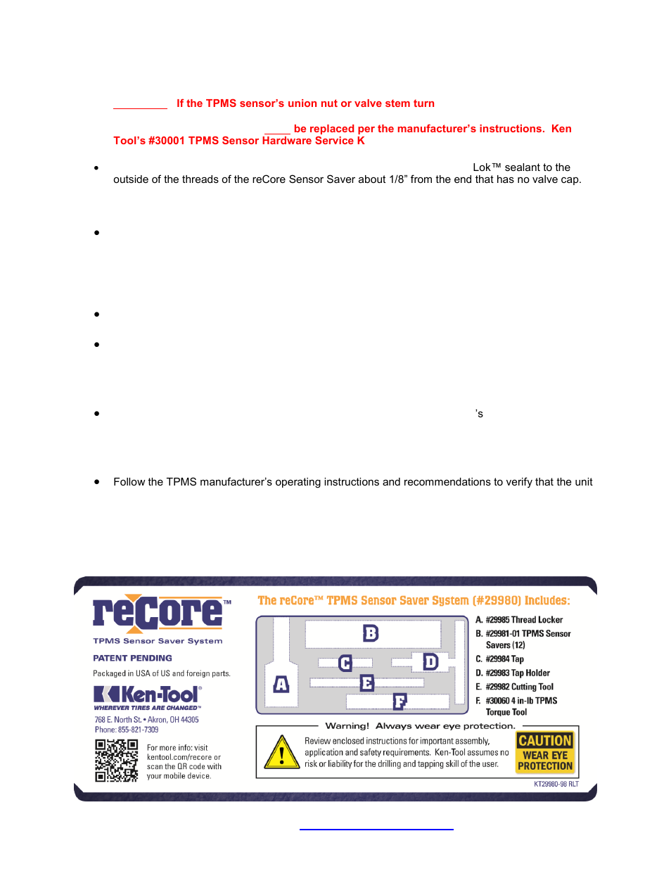 Ken Tool reCore 29980 Kit User Manual | Page 2 / 2