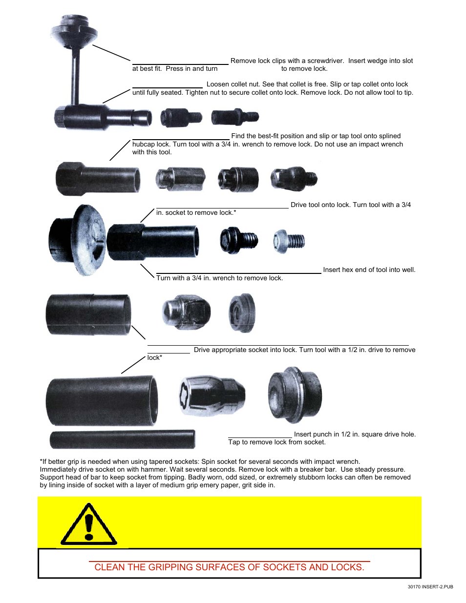 Instructions for use | Ken Tool 30170 HUBCAP & WHEEL LOCK REMOVAL KIT User Manual | Page 2 / 2