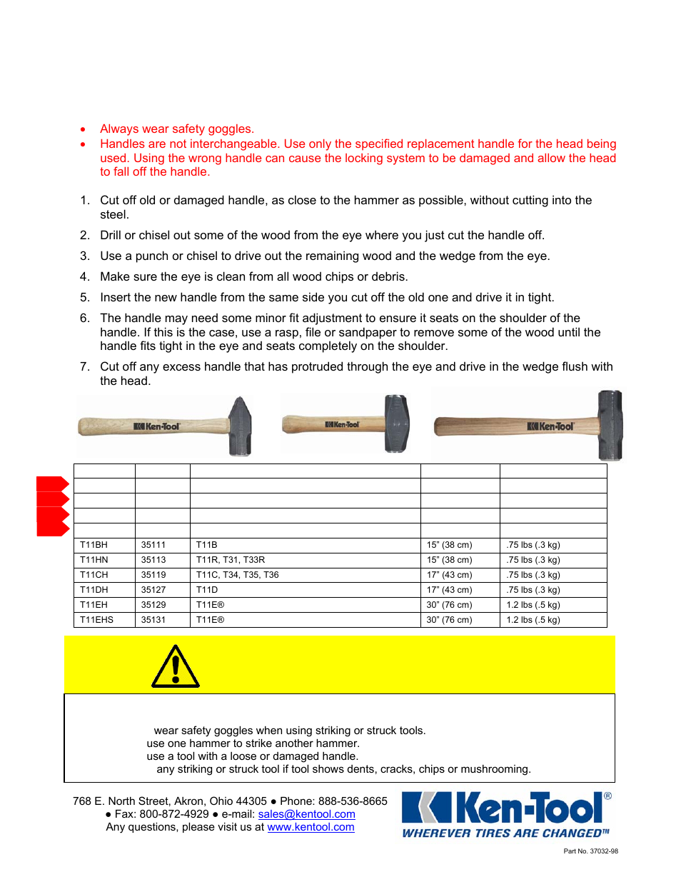Ken Tool 37032-98 Handle Replacement User Manual | 1 page