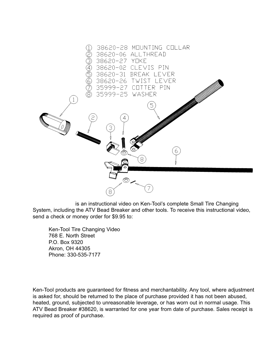 R eplacement parts / illustration | Ken Tool 38620-99 ATV Bead Breaker User Manual | Page 3 / 5