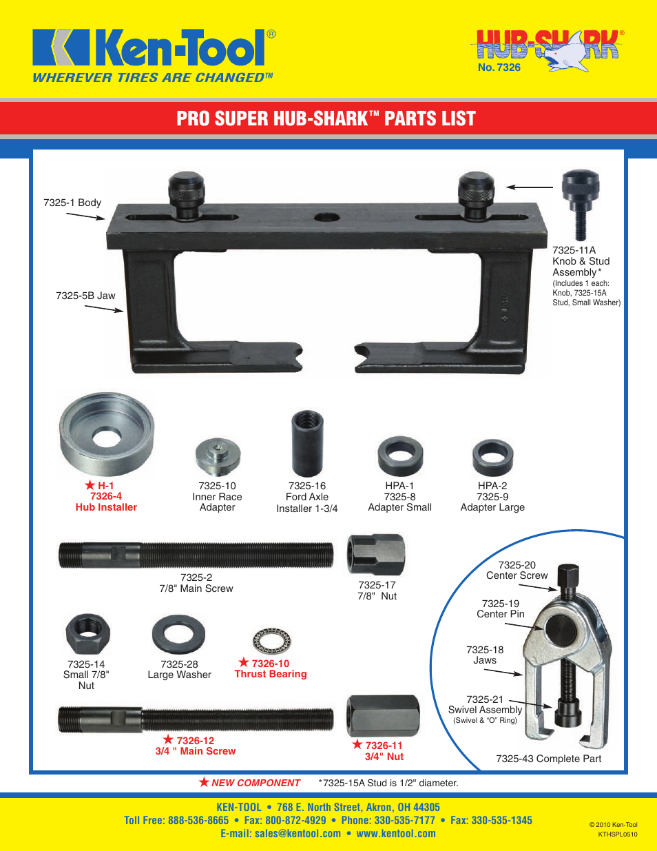 Ken Tool KTHSPL0510 Hubshark Parts User Manual | 2 pages