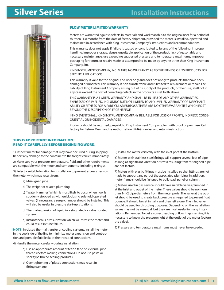 KING Silver Series User Manual | 5 pages