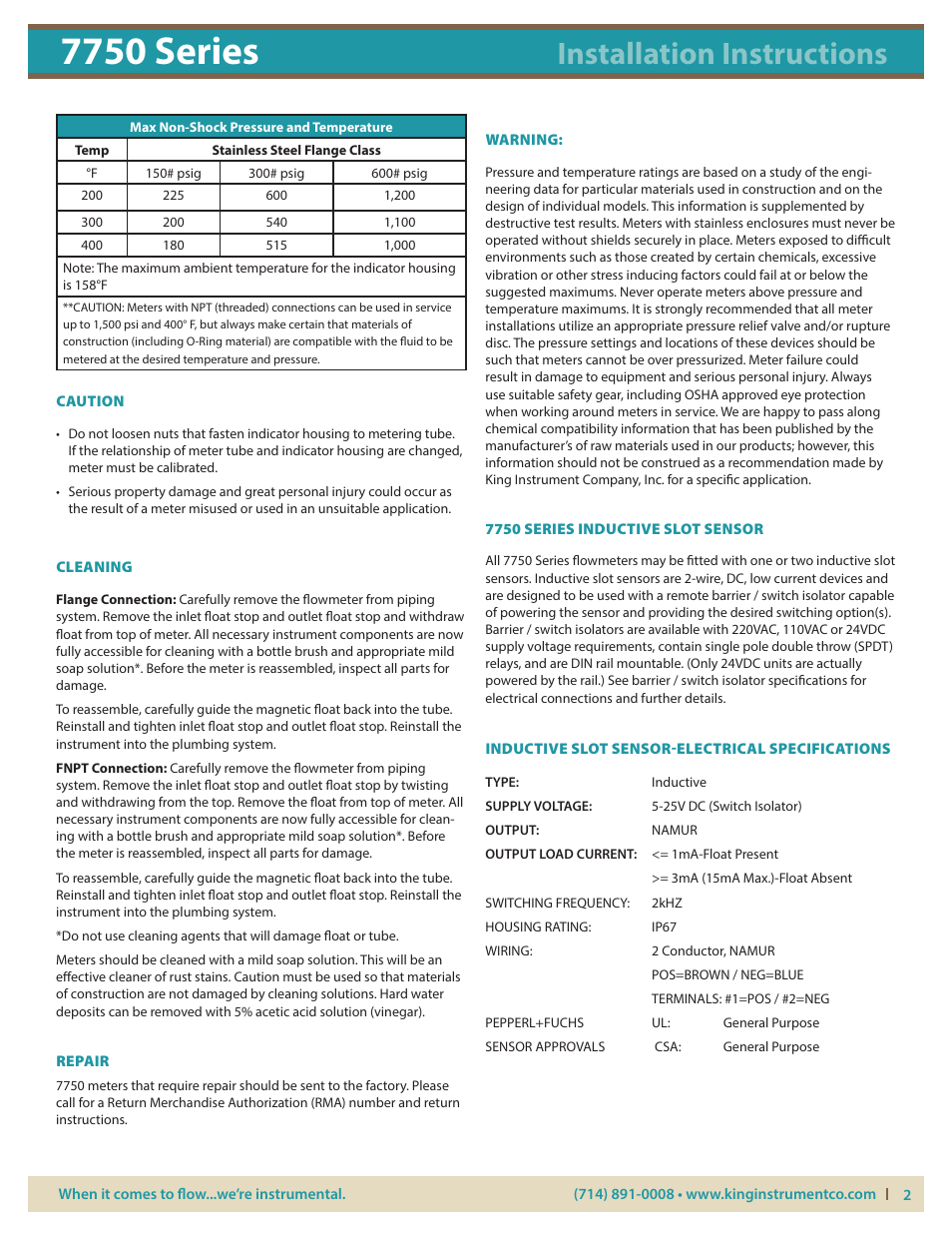 7750 series, Installation instructions | KING 7750 Series User Manual | Page 2 / 5