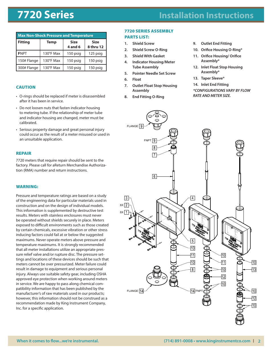 7720 series, Installation instructions | KING 7720 Series User Manual | Page 2 / 4