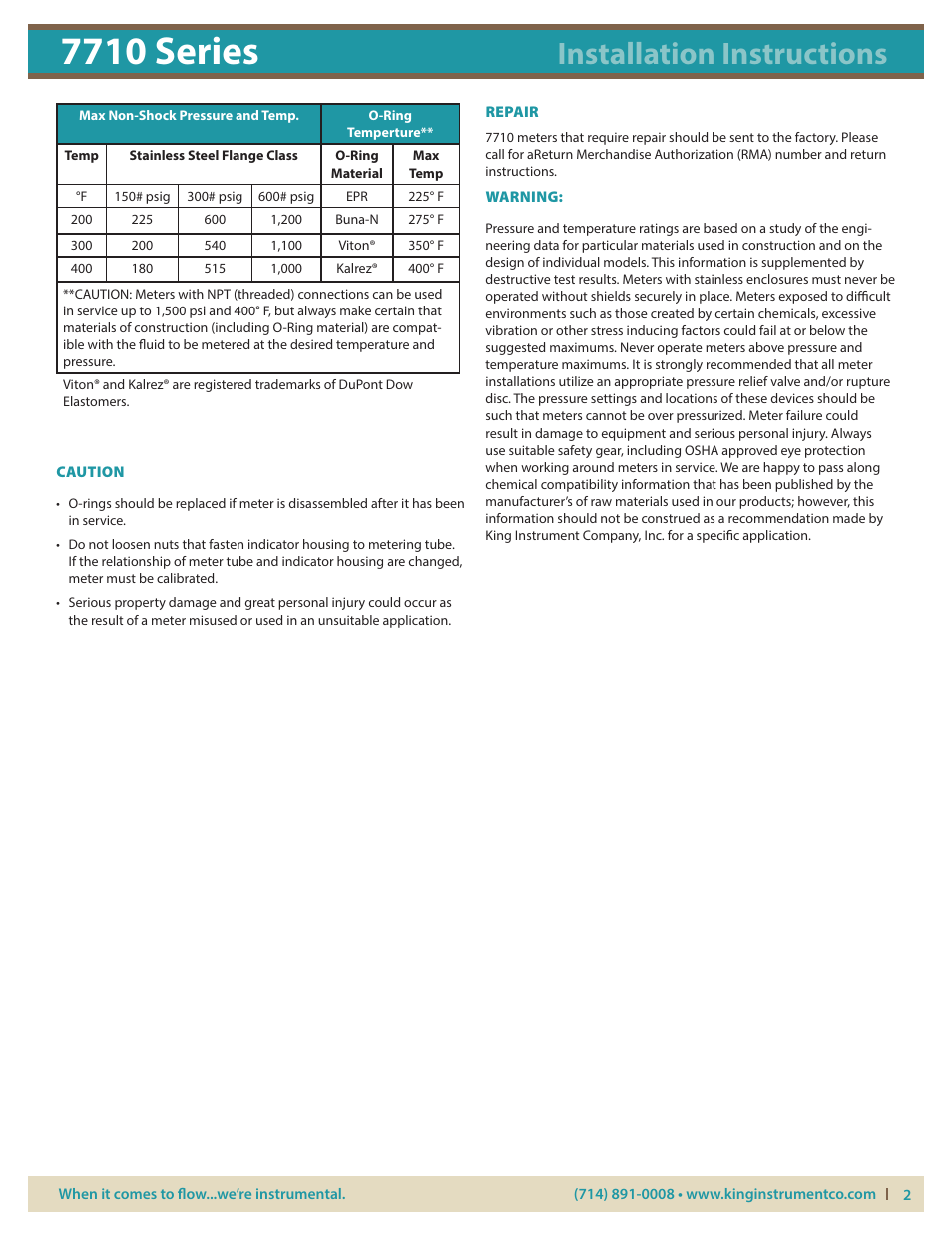 7710 series, Installation instructions | KING 7710 Series User Manual | Page 2 / 5