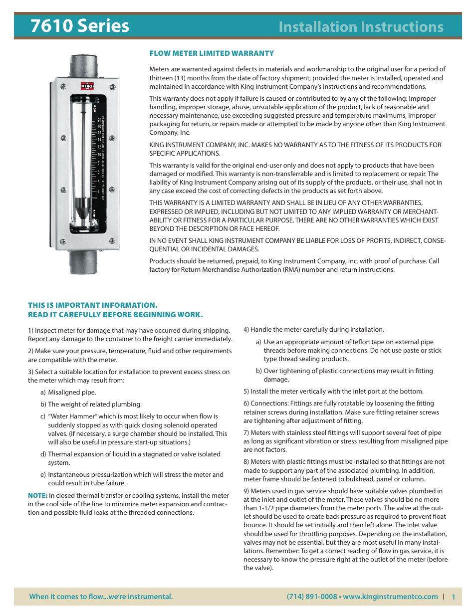 KING 7610 Series User Manual | 5 pages