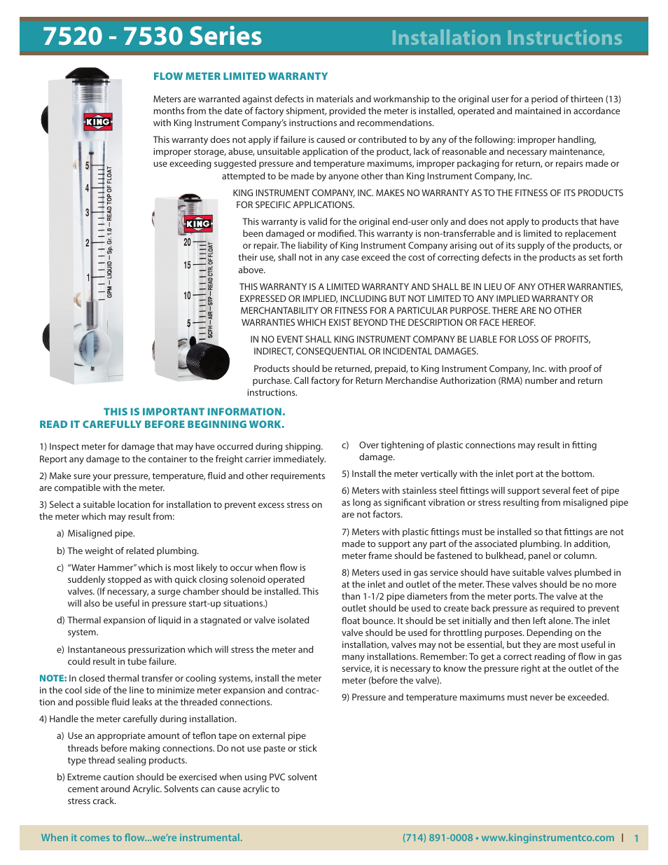KING 7520 - 7530 Series User Manual | 5 pages