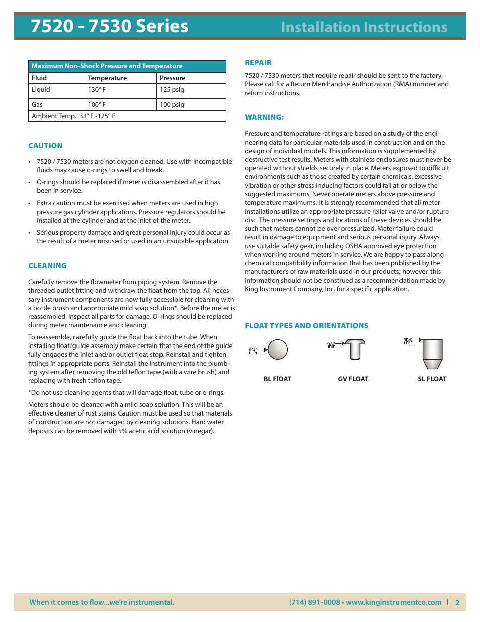 Installation instructions | KING 7520 - 7530 Series User Manual | Page 2 / 5