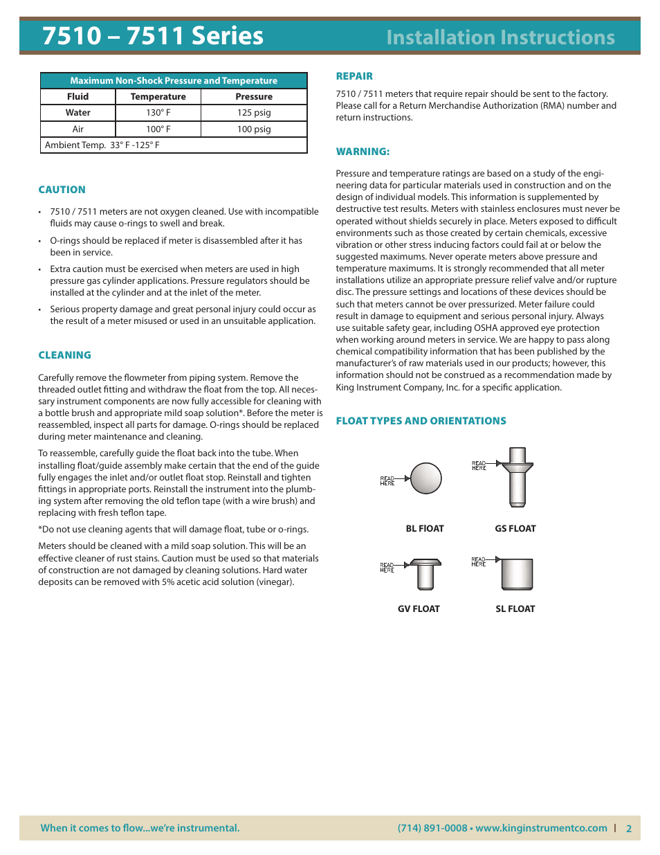 Installation instructions | KING 7510 – 7511 Series User Manual | Page 2 / 3