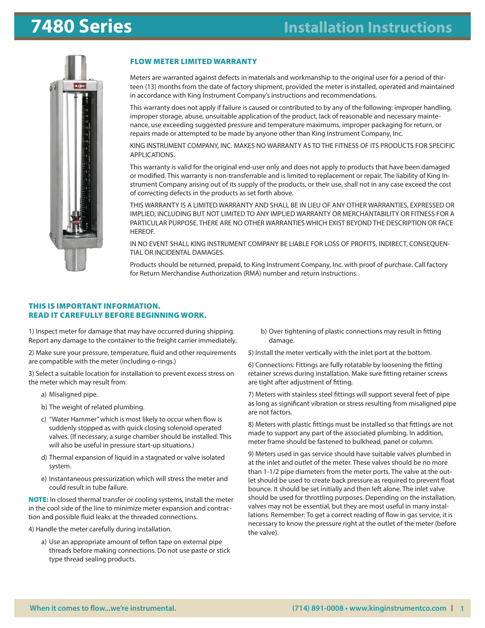 KING 7480 Series User Manual | 4 pages