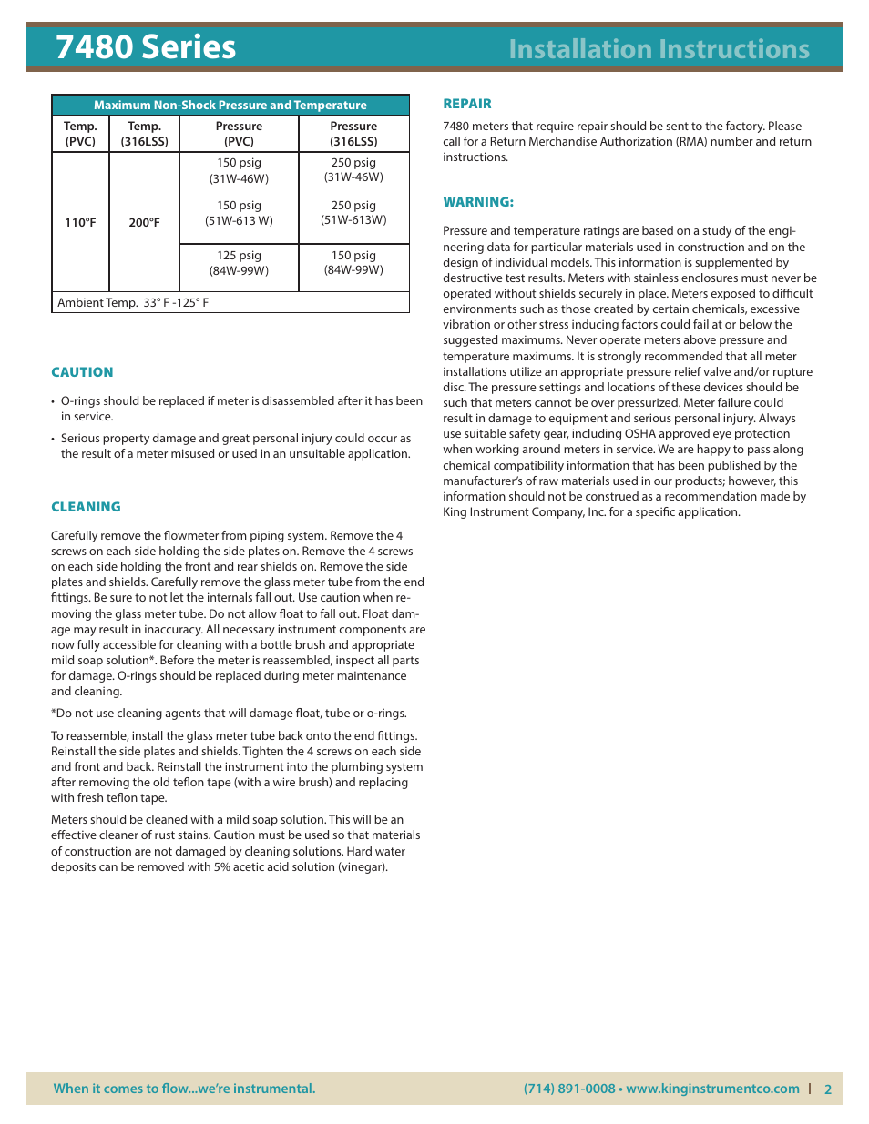 7480 series, Installation instructions | KING 7480 Series User Manual | Page 2 / 4