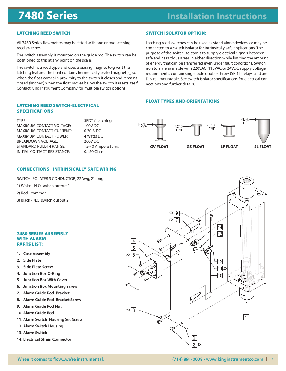 7480 series, Installation instructions | KING 7480 Series User Manual | Page 4 / 4