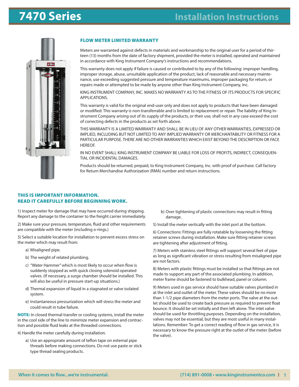 KING 7470 Series User Manual | 4 pages
