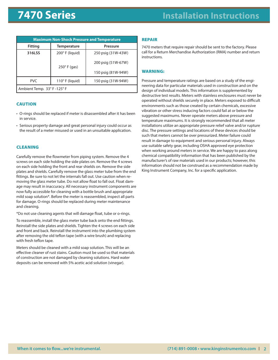 7470 series, Installation instructions | KING 7470 Series User Manual | Page 2 / 4