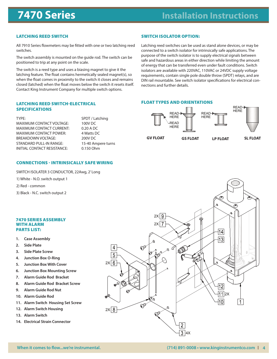 7470 series, Installation instructions | KING 7470 Series User Manual | Page 4 / 4