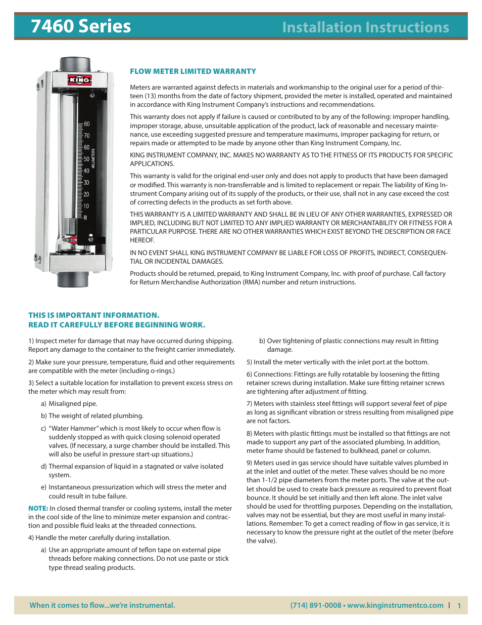 KING 7460 Series User Manual | 3 pages