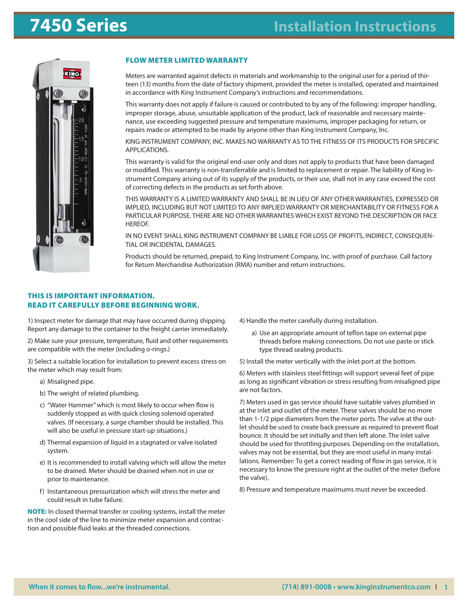 KING 7450 Series User Manual | 4 pages