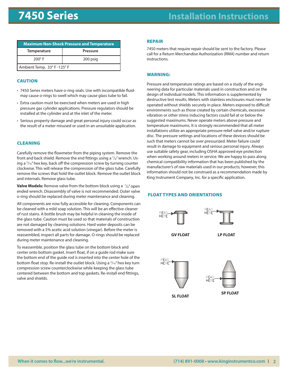 7450 series, Installation instructions | KING 7450 Series User Manual | Page 2 / 4