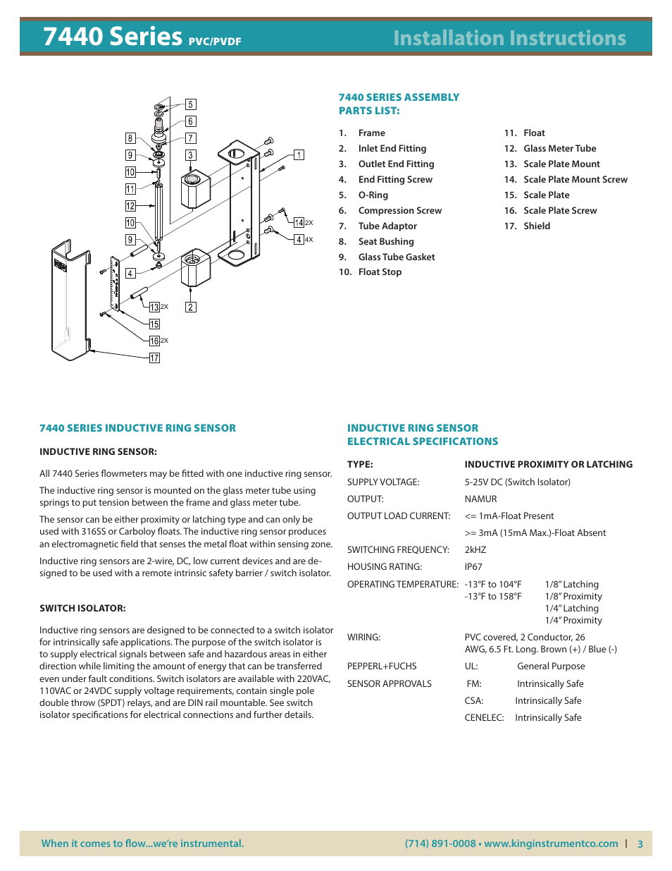 7440 series, Installation instructions | KING 7440 Series PVC_PVDF User Manual | Page 3 / 4