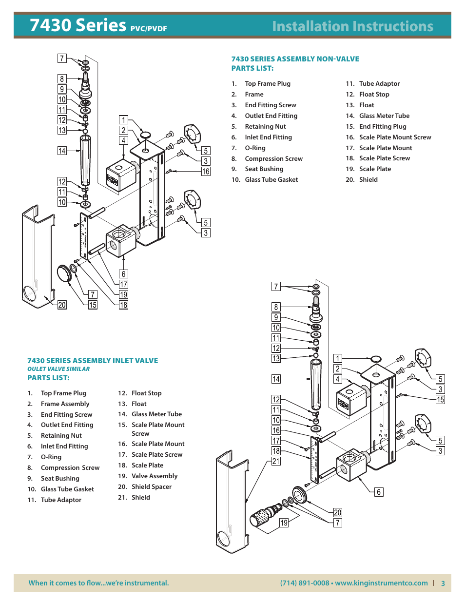 7430 series, Installation instructions | KING 7430 Series PVC_PVDF User Manual | Page 3 / 5