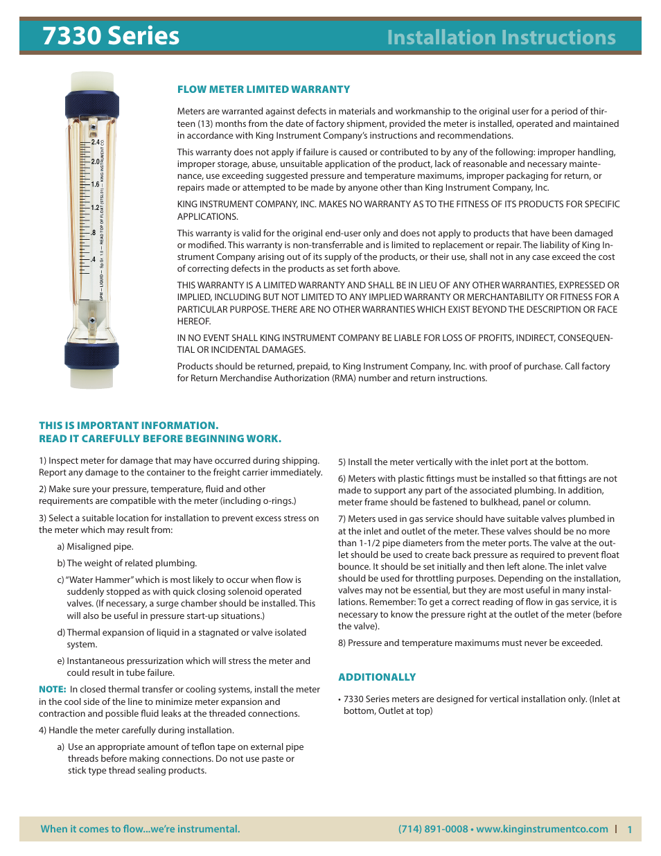 KING 7330 Series User Manual | 4 pages