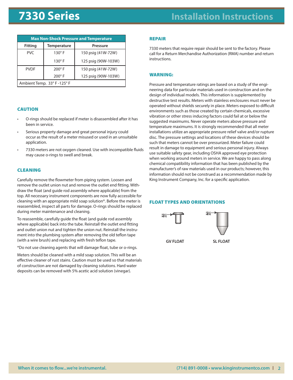 7330 series, Installation instructions | KING 7330 Series User Manual | Page 2 / 4