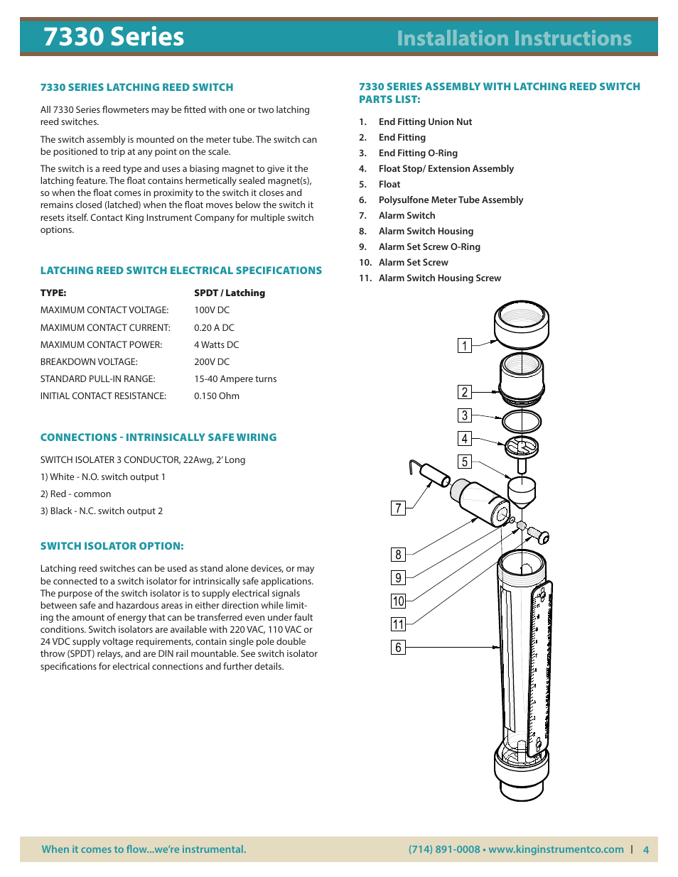 7330 series, Installation instructions | KING 7330 Series User Manual | Page 4 / 4