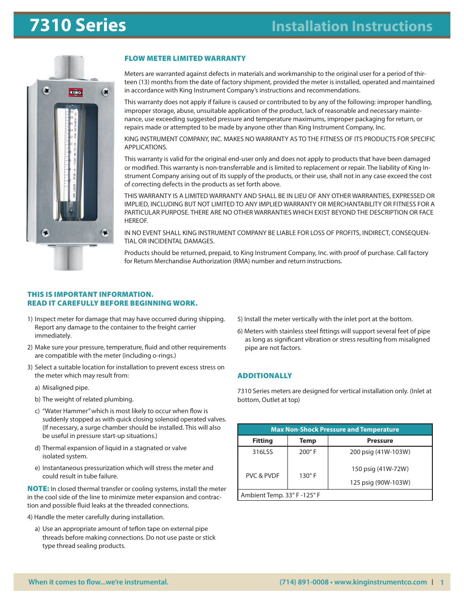 KING 7310 Series User Manual | 4 pages