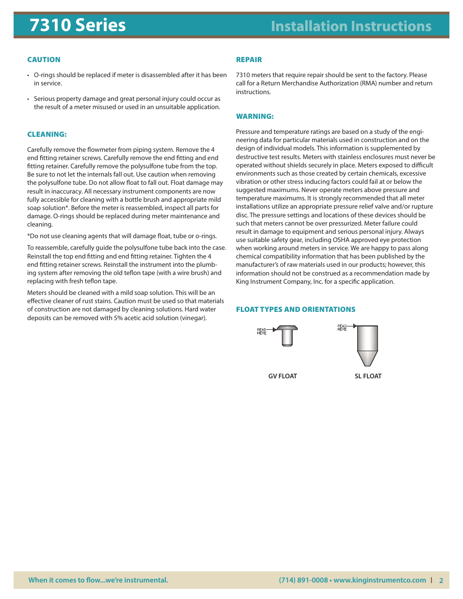 7310 series, Installation instructions | KING 7310 Series User Manual | Page 2 / 4