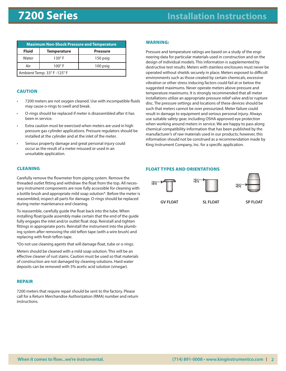7200 series, Installation instructions | KING 7200 Series User Manual | Page 2 / 3
