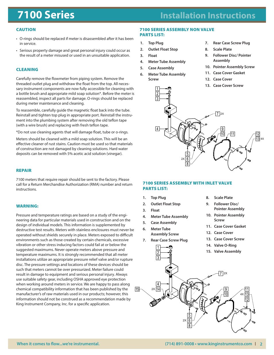 7100 series, Installation instructions | KING 7100 Series User Manual | Page 2 / 3