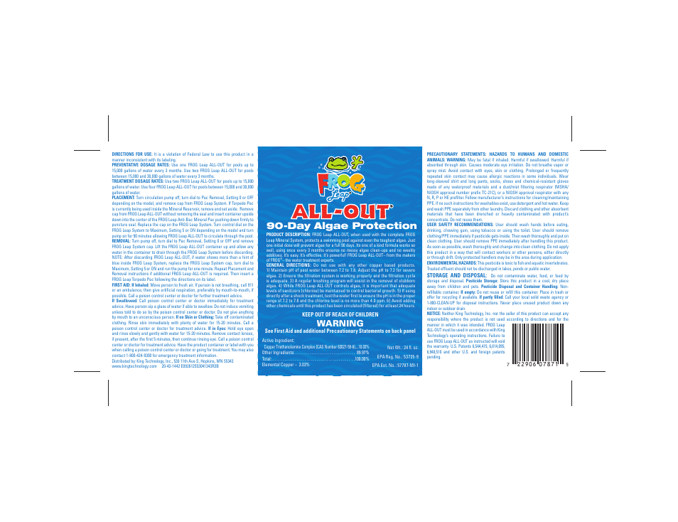 King Technology FROG Leap ALL-OUT User Manual | 1 page