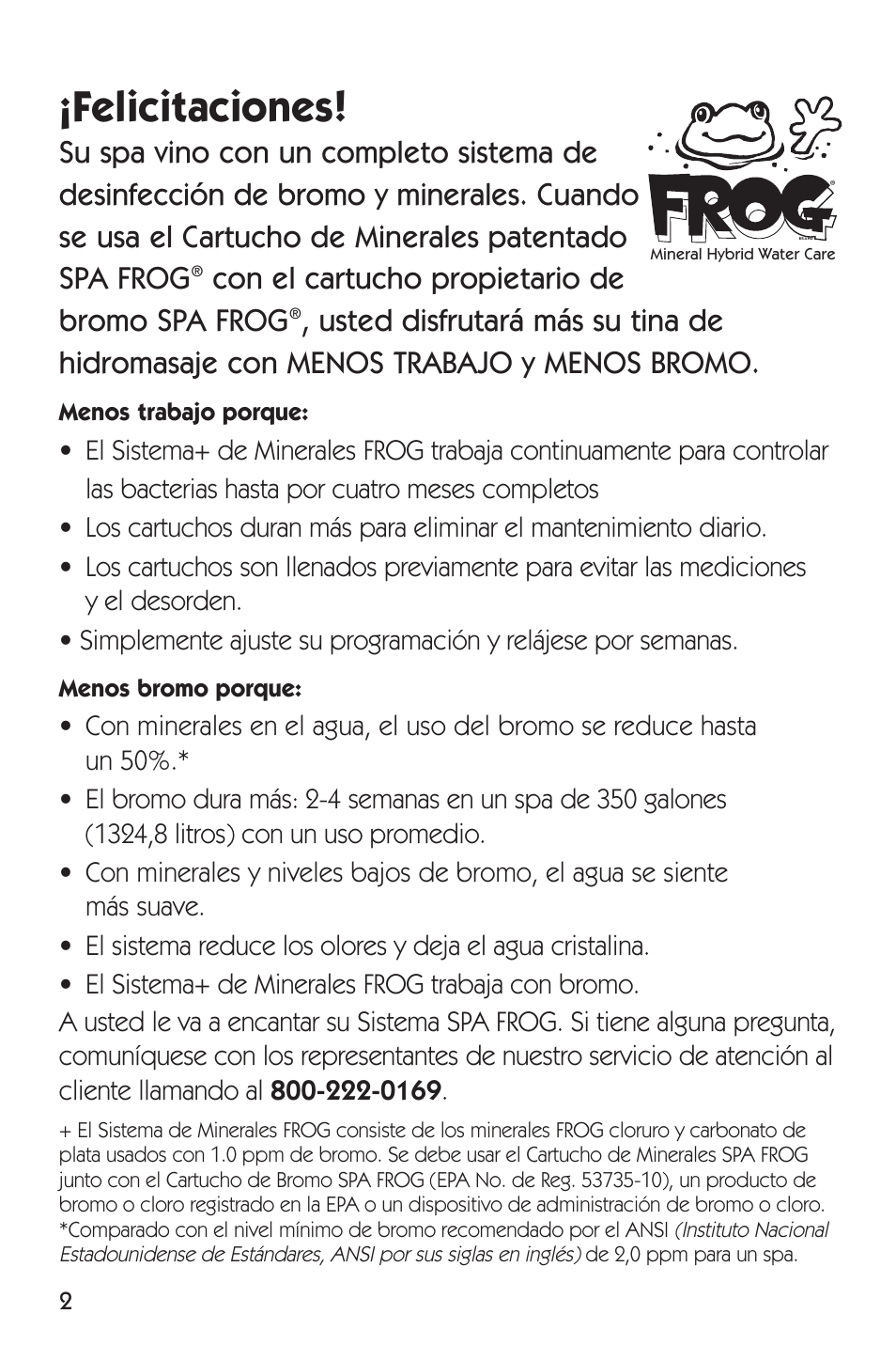 Felicitaciones, Con el cartucho propietario de bromo spa frog | King Technology SPA FROG In-Line System User Manual | Page 10 / 16