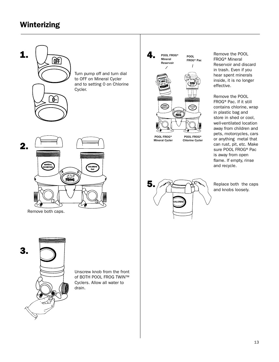 Winterizing | King Technology POOL FROG Twin User Manual | Page 13 / 17