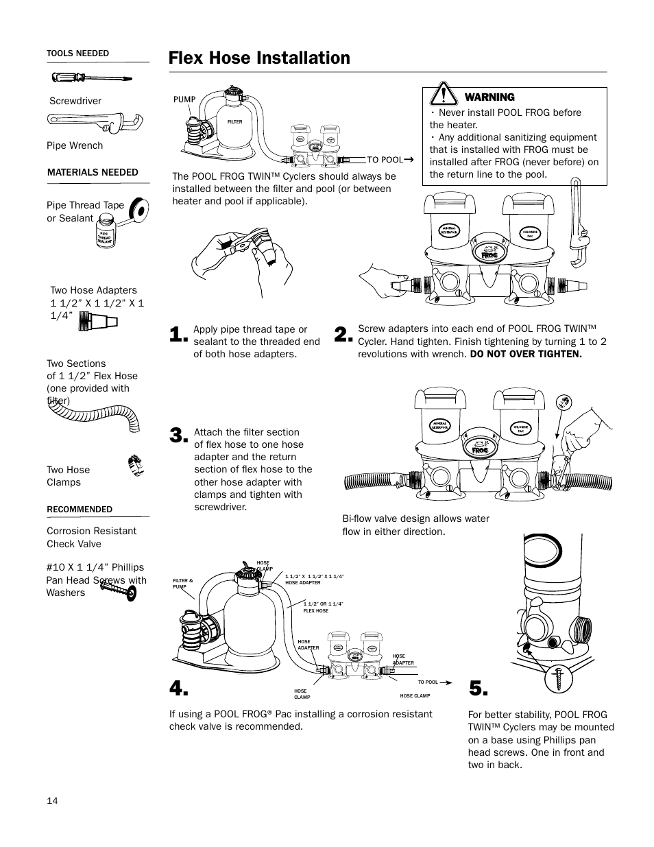 Flex hose installation | King Technology POOL FROG Twin User Manual | Page 14 / 17