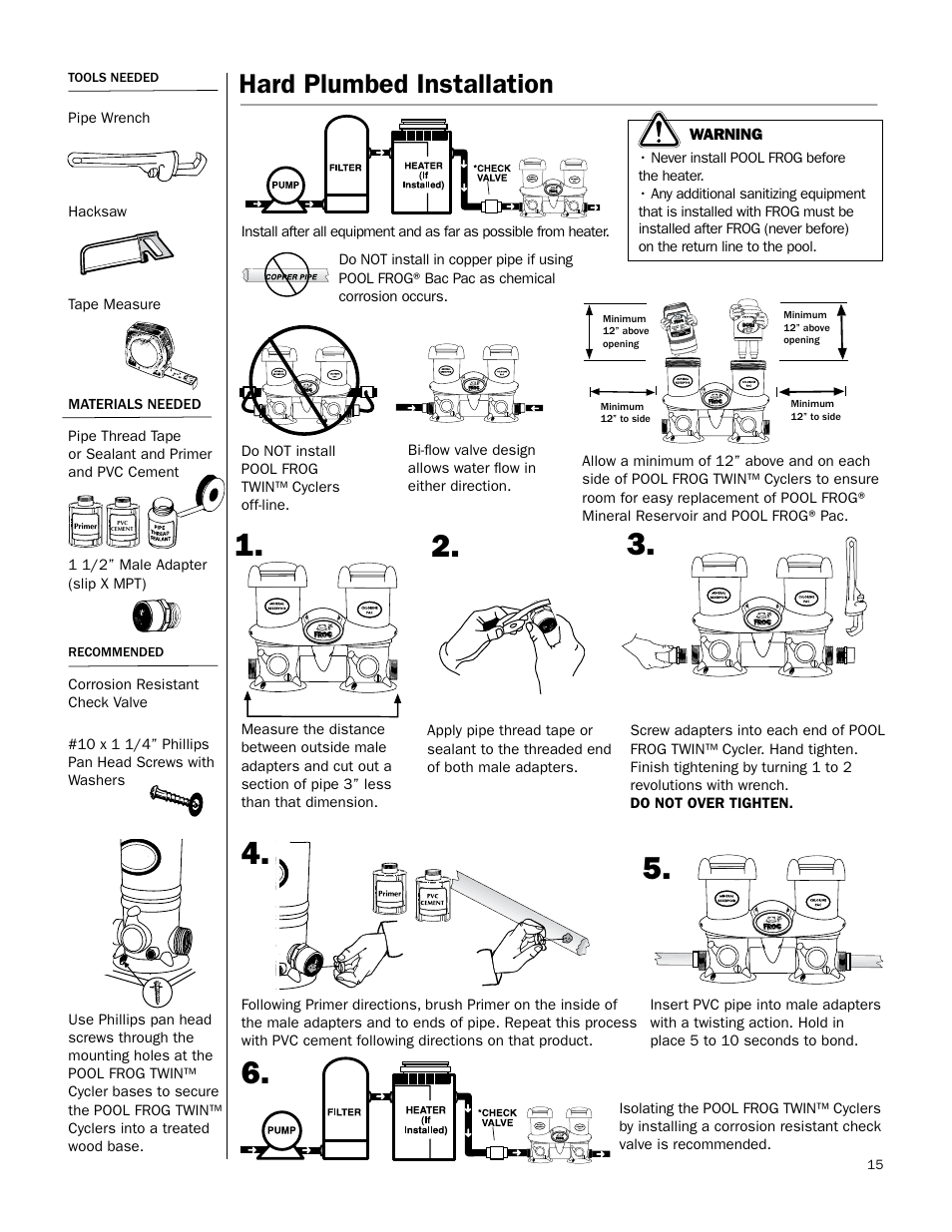 Hard plumbed installation | King Technology POOL FROG Twin User Manual | Page 15 / 17