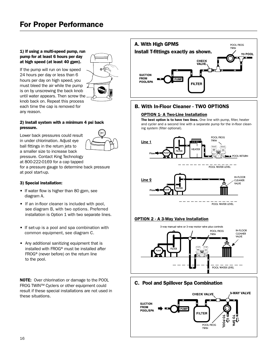 For proper performance | King Technology POOL FROG Twin User Manual | Page 16 / 17